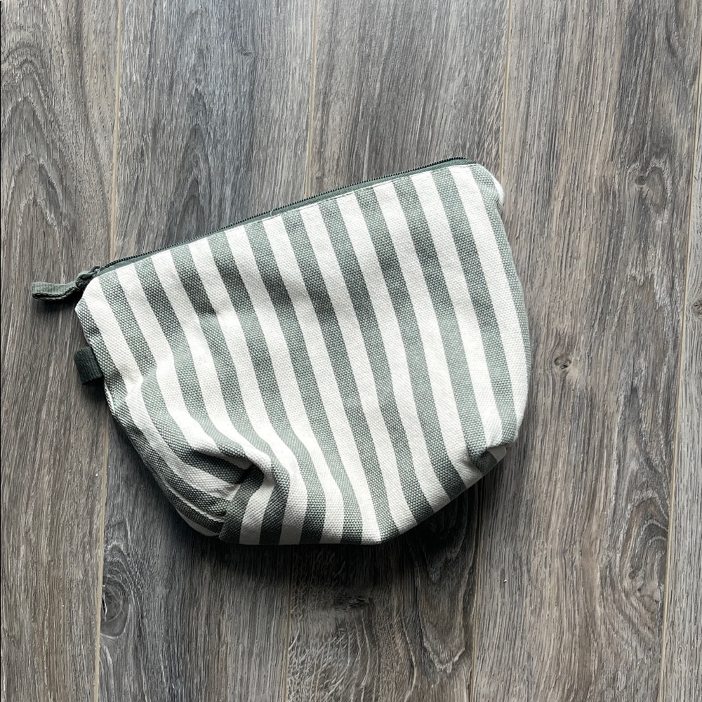Striped Green and Cream Canvas Pouch/Makeup Bag